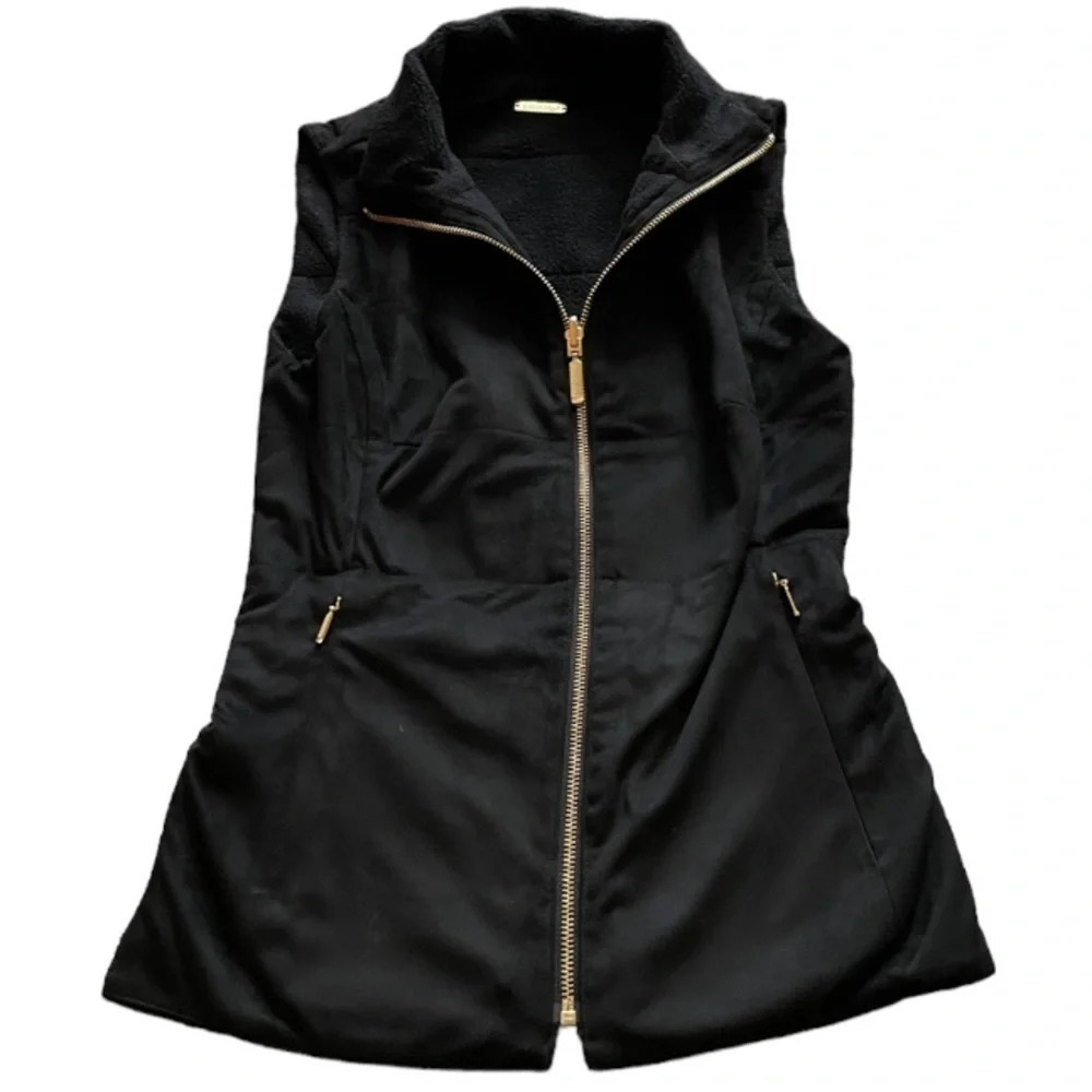 Lilly Pulitzer Vest Womens XXS Black Skyden Reversible Golf Suede Sherpa Sporty - Picture 7 of 15
